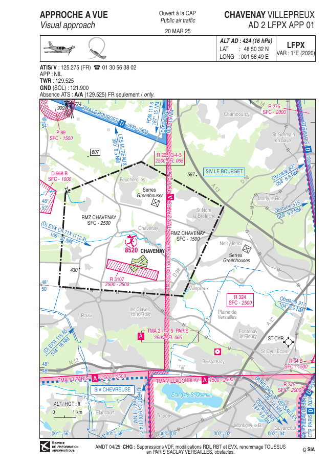 Carte VAC LFPX Chavenay-Villepreux — approche à vue AD 2 LFPX APP 01